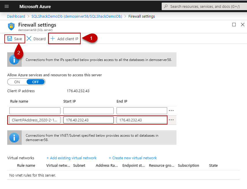 Azure SQL Database: Firewall Settings